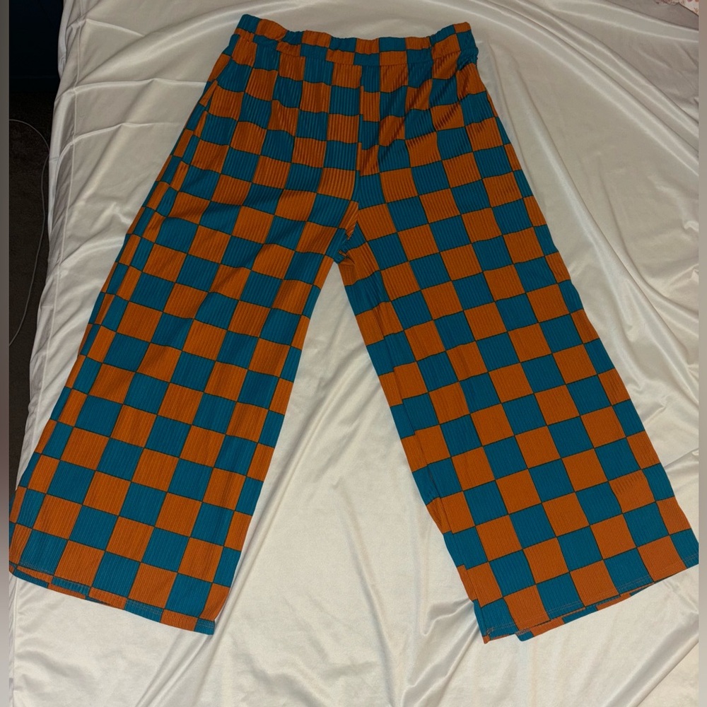 Checkered Blue and Orange Women's Pants